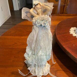 ANGEL / FAIRY Resin FIGUERINE * Crinkled SILK DRESS Chiffon Ribbon BEAD Accents